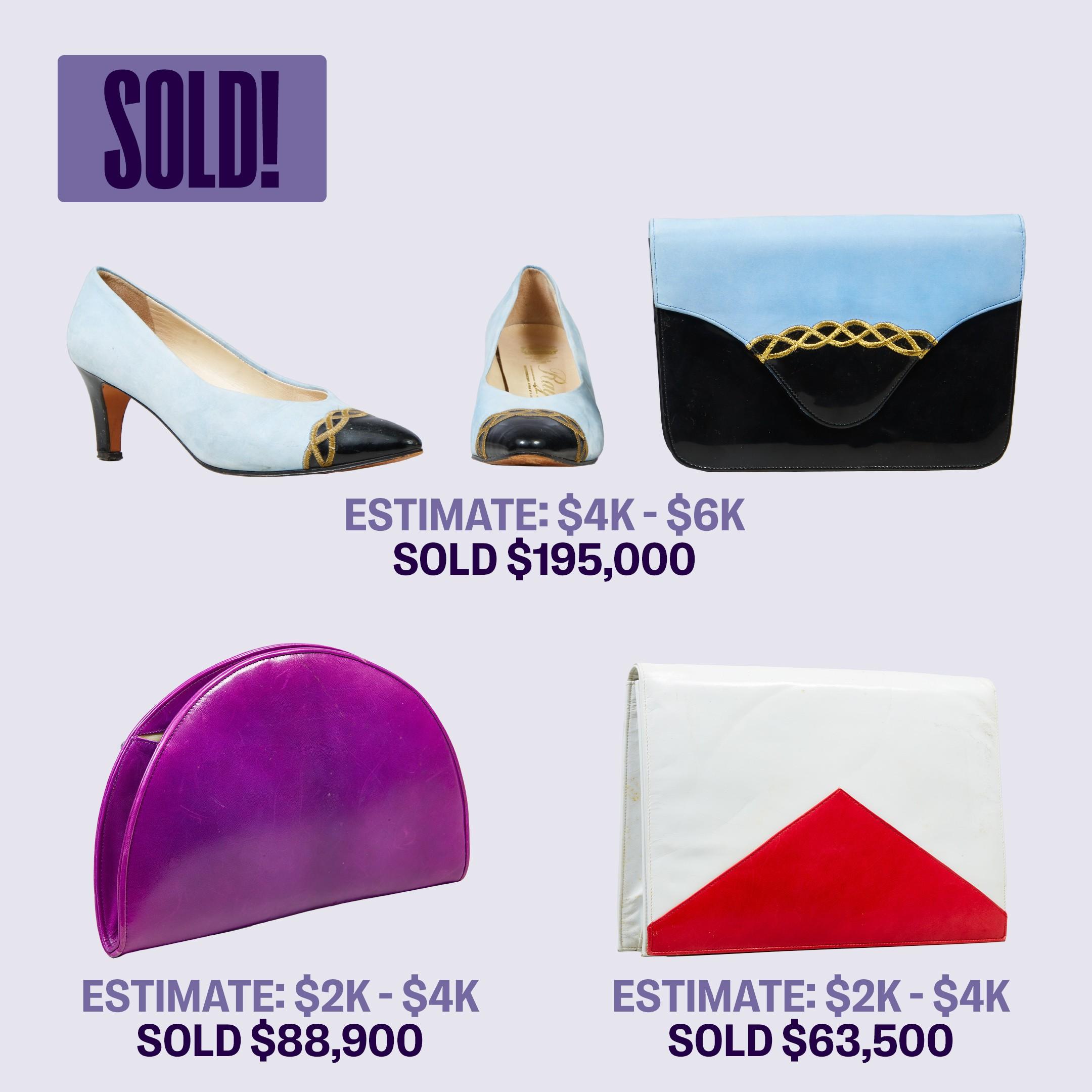 a pair of shoes and a purse are being sold for $ 195,000 .