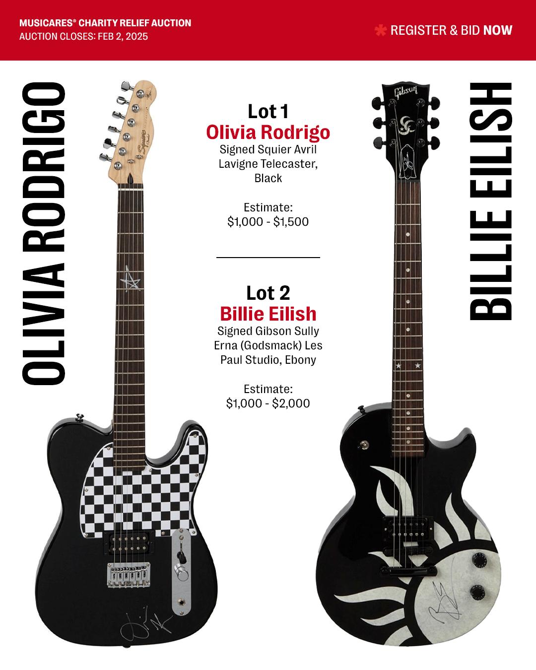 olivia rodrigo and billie eilish guitars are up for auction
