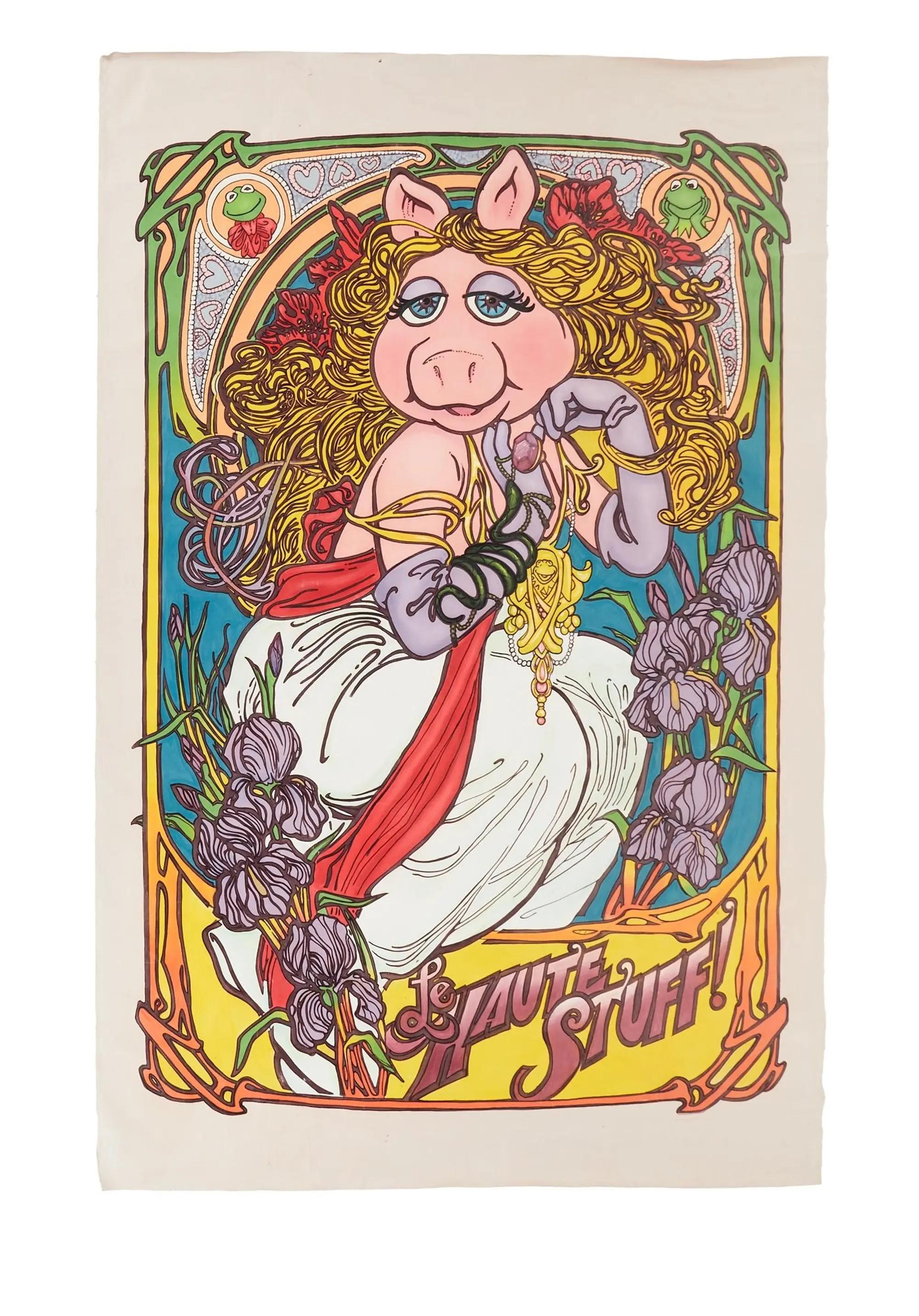 Lot #385  The Muppets Miss Piggy - "Le Haute Stuff!" Hand-Painted Banner