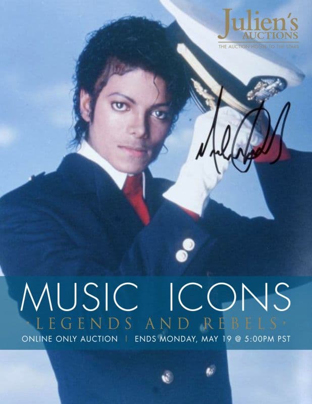 M poster for Julien's Auctions featuring Michael Jackson