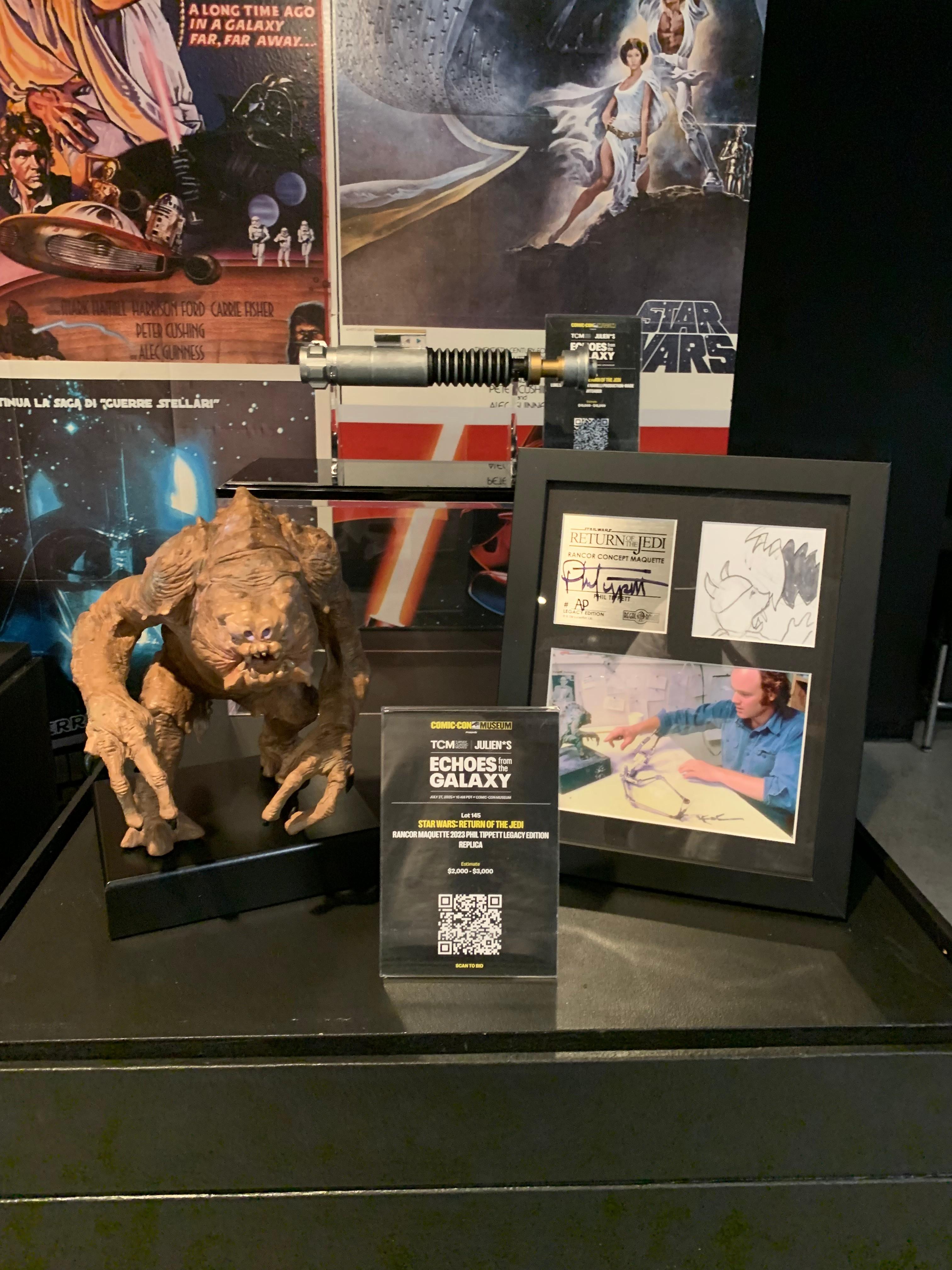 a star wars artifacts on display at the comic con museum