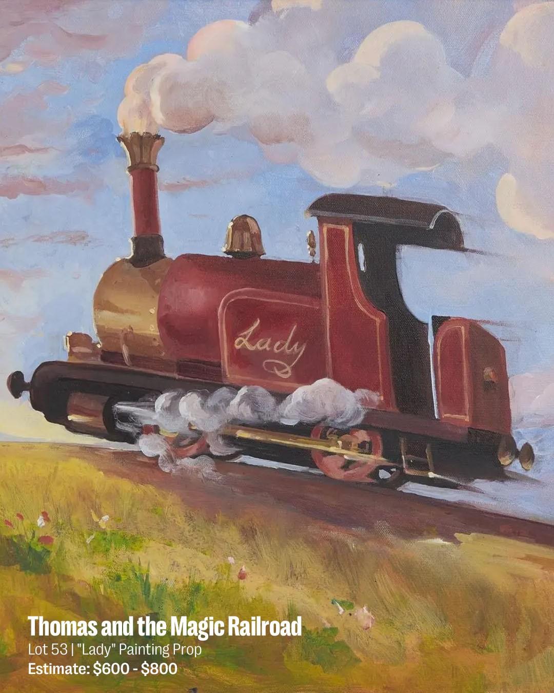 a painting of a red train