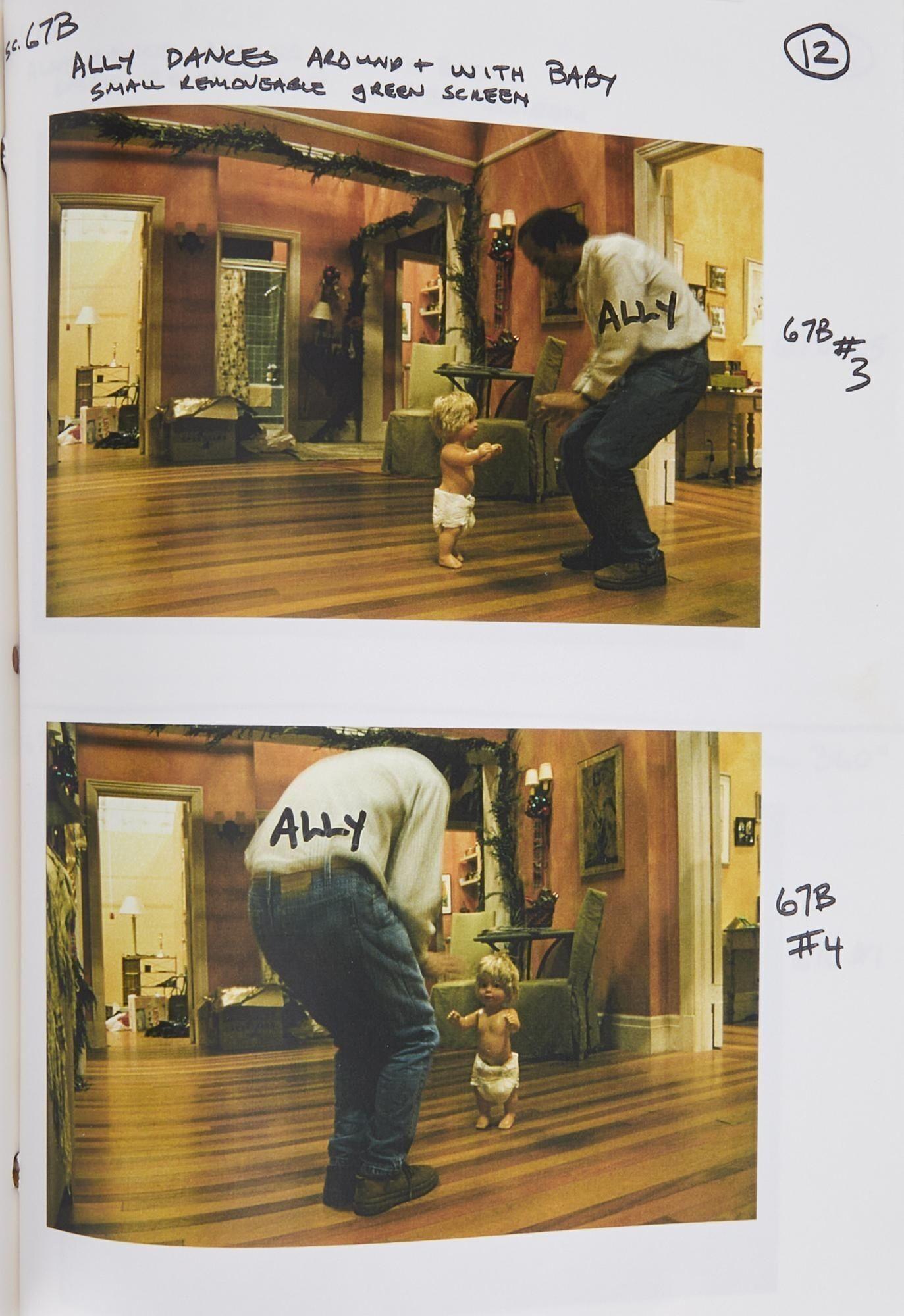a book is open to a page titled ally dances around + with baby