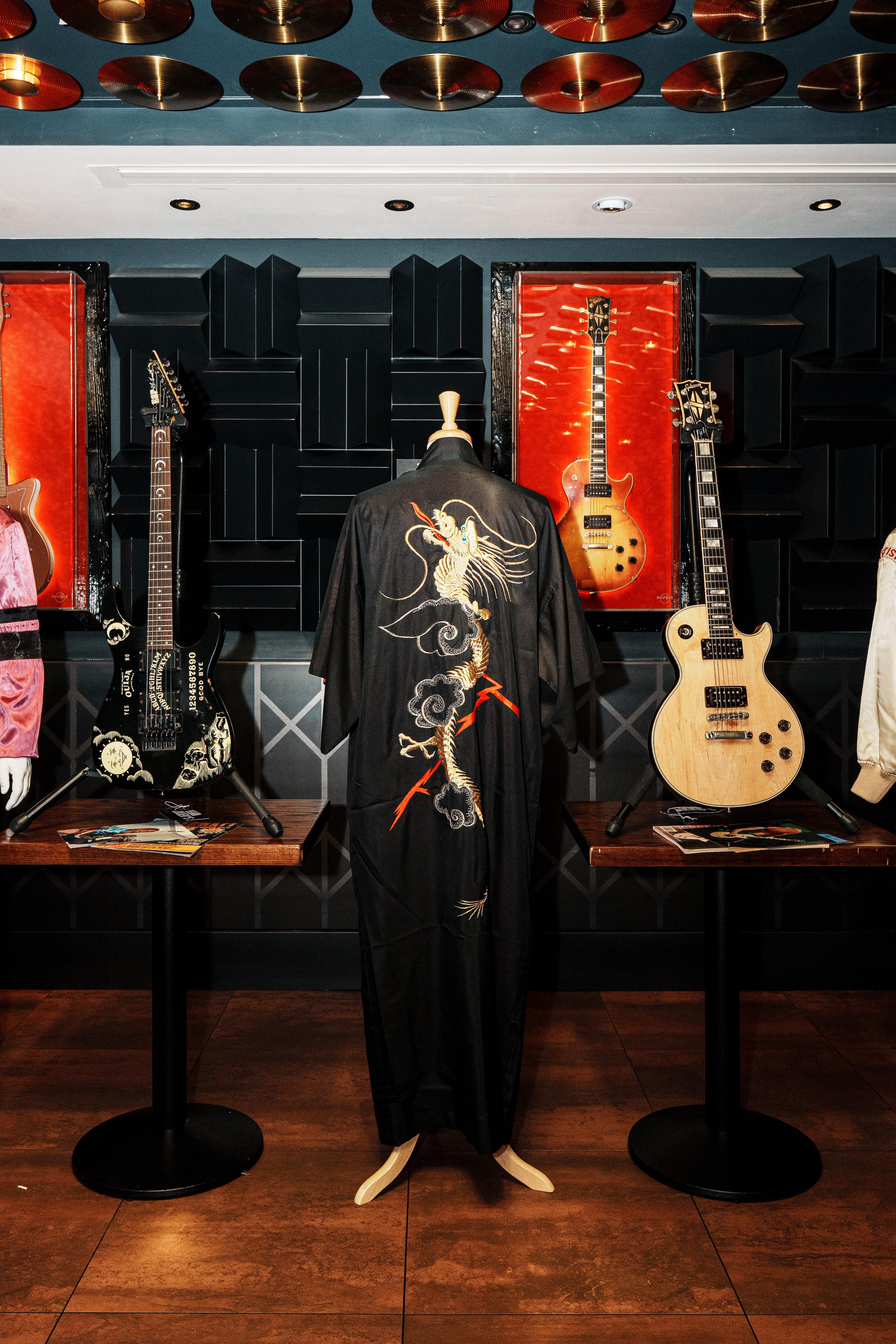Ace Frehley's Personal ‘1977 Rock & Roll Over’ Tour Kimono - Full Length Black Kimono with Red Lining Embroidered with Golden Dragon from ‘Rock & Roll Over’ Tour Era