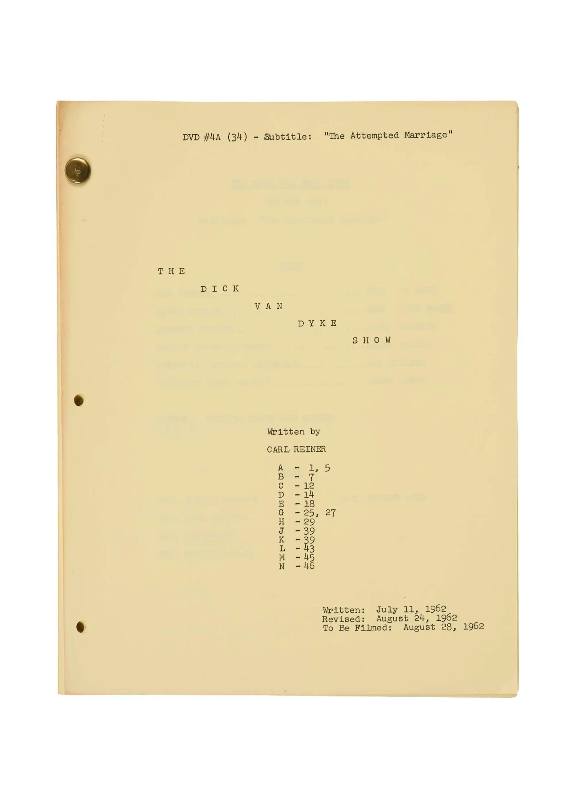 Lot #193. Dick Van Dyke | 1962 “The Dick Van Dyke Show” “Attempted Marriage” Script and Unused Taping Ticket Lot #193 Dick Van Dyke 1962 “The Dick Van Dyke Show” “Attempted Marriage” Script and Unused Taping Ticket 2