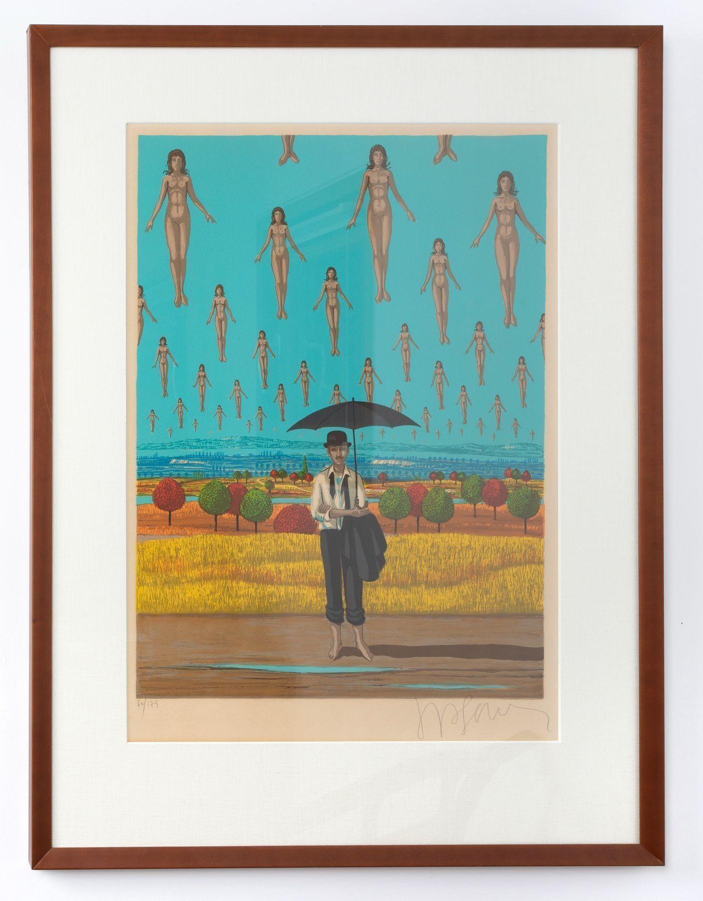 a painting of a man holding an umbrella
