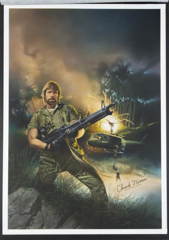 "MISSING IN ACTION" CHUCK NORRIS SIGNED STAN WATTS ORIGINAL FILM POSTER ARTWORK "MISSING IN ACTION" CHUCK NORRIS SIGNED STAN WATTS ORIGINAL FILM POSTER ARTWORK