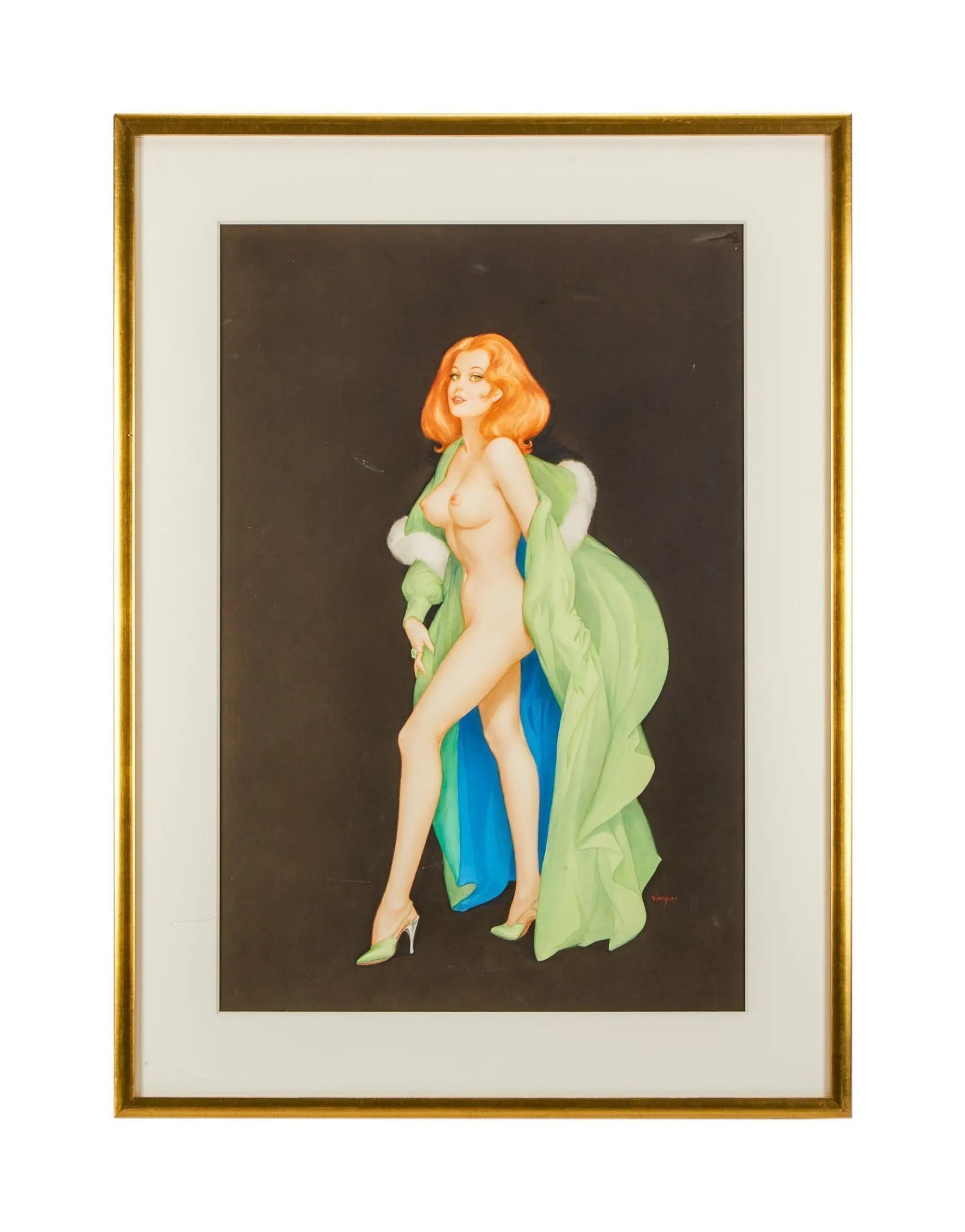 Playboy Alberto Vargas Girl Pinup Feb 1971 Watercolor Drawing