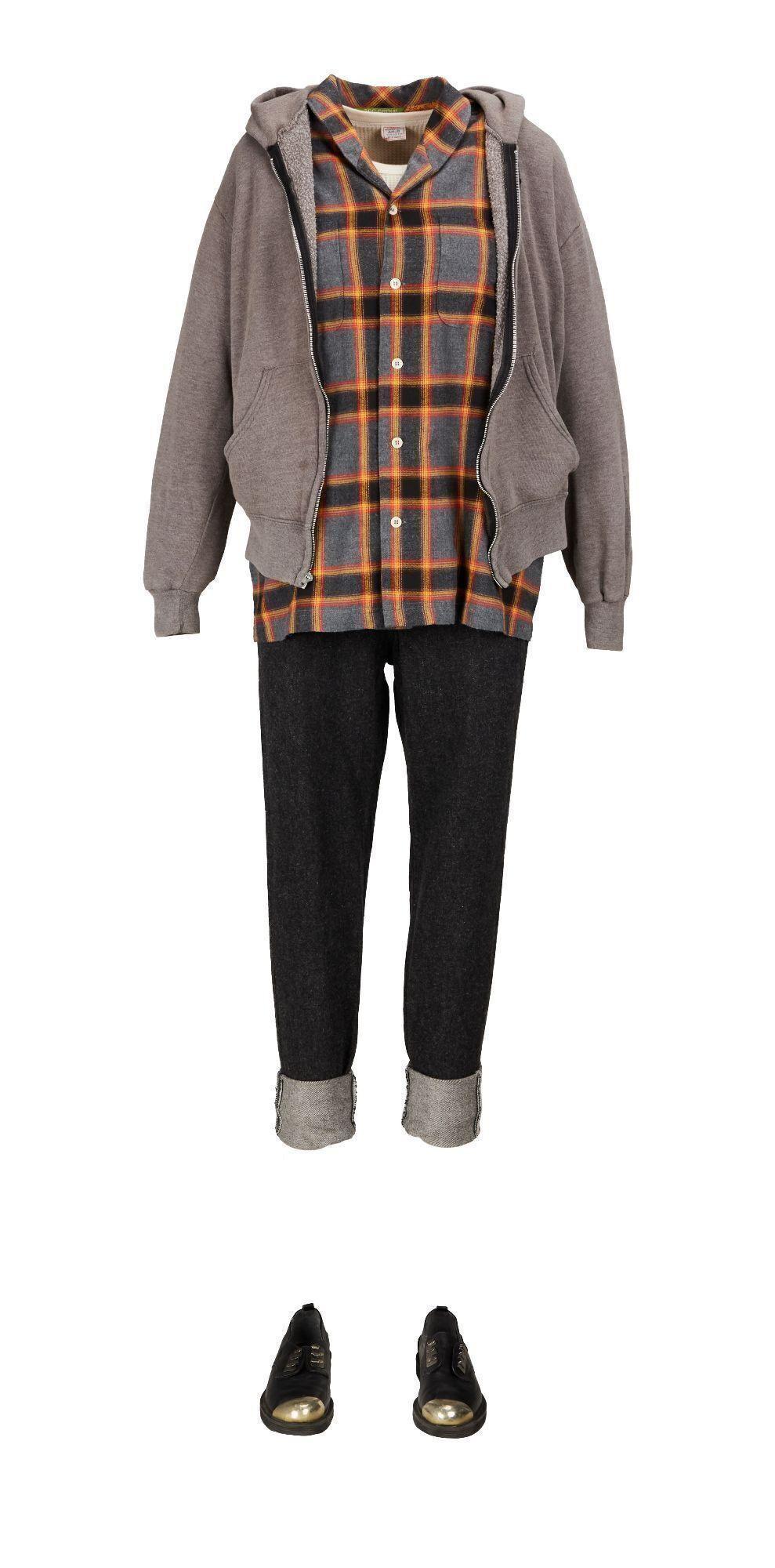 a plaid shirt gray hoodie dark jeans and shoes ensemble