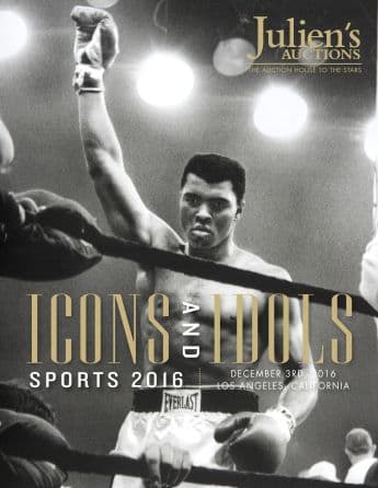 Muhammad Ali on a poster for Julien's Auctions Sports Icons and Idols