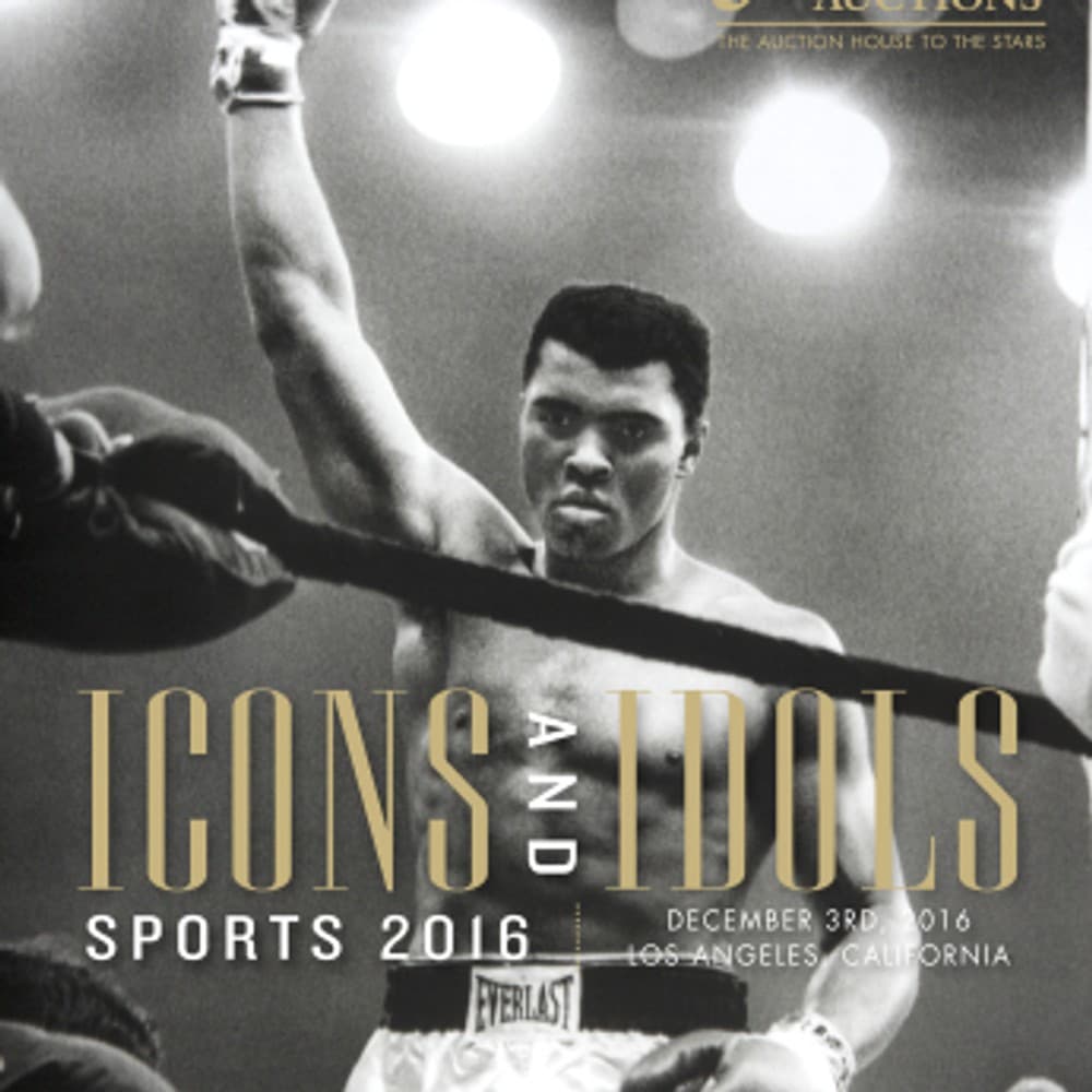 Muhammad Ali on a poster for Julien's Auctions Sports Icons and Idols