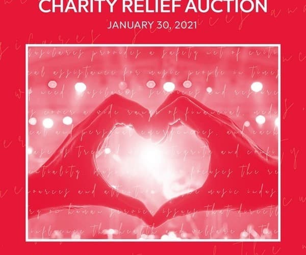 A poster for the MusiCares Charity Relief Auction