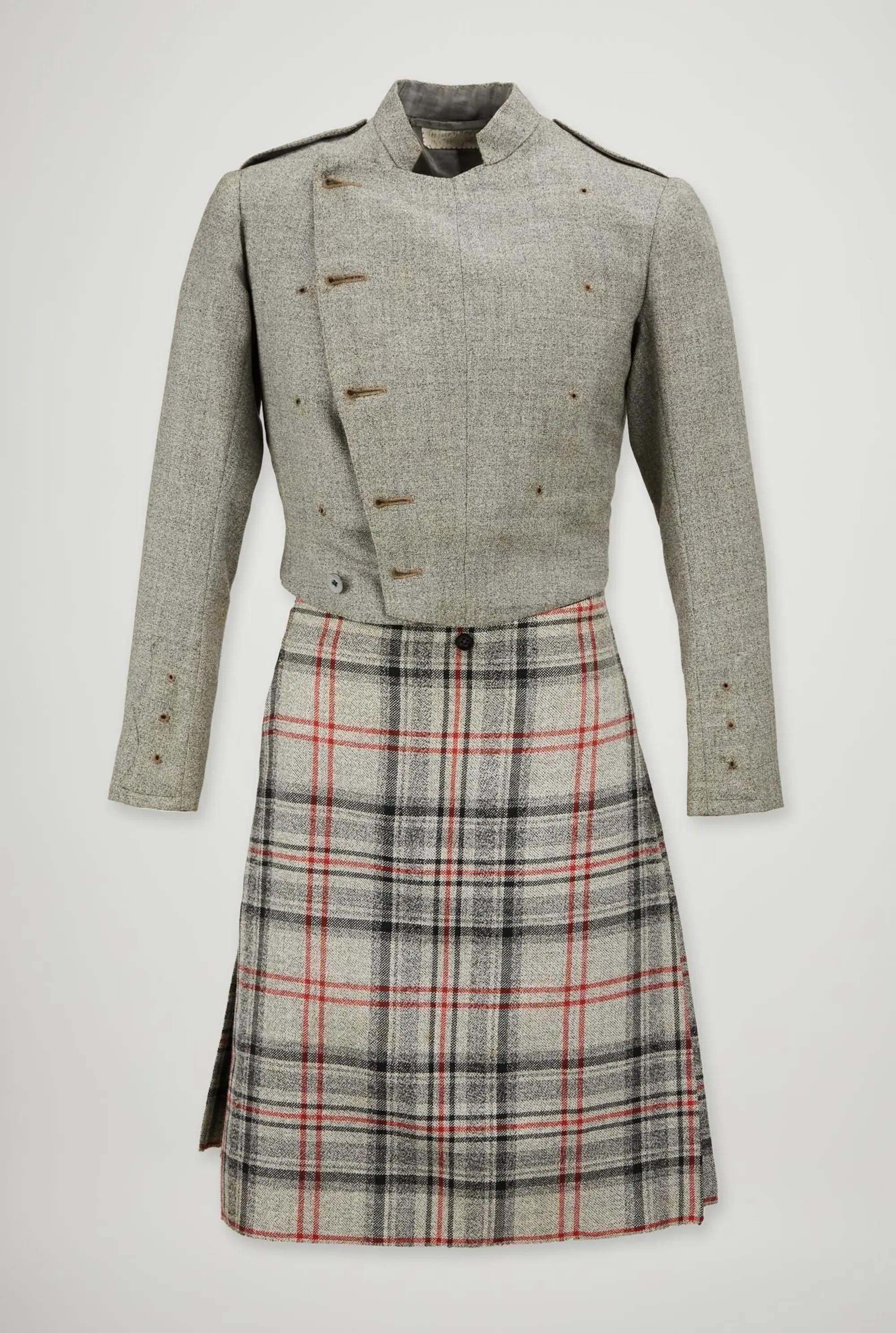 a gray and plaid kilt
