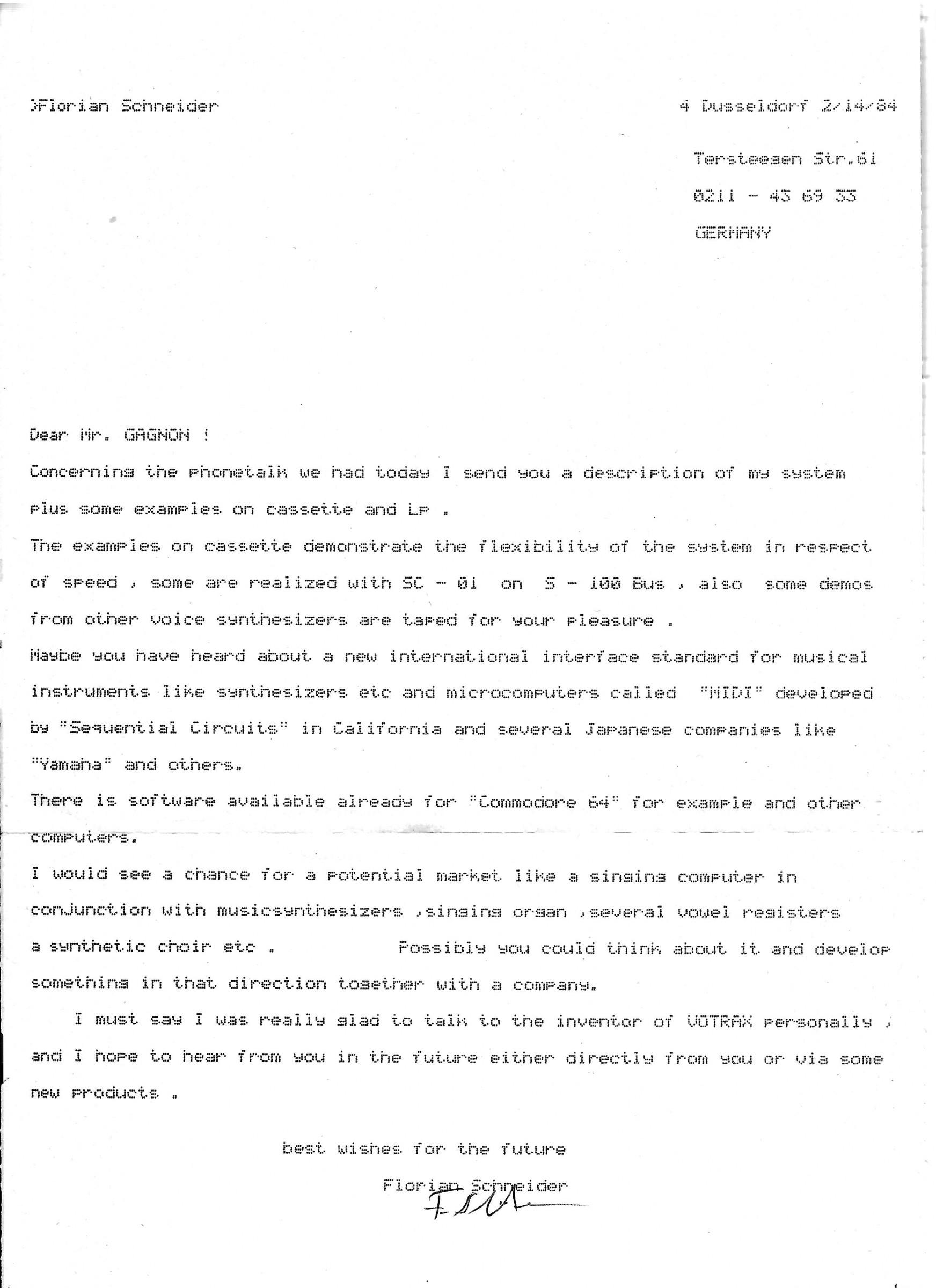 a pdf image of a letter from florian schneider to richard t gagnon explaining technical processes