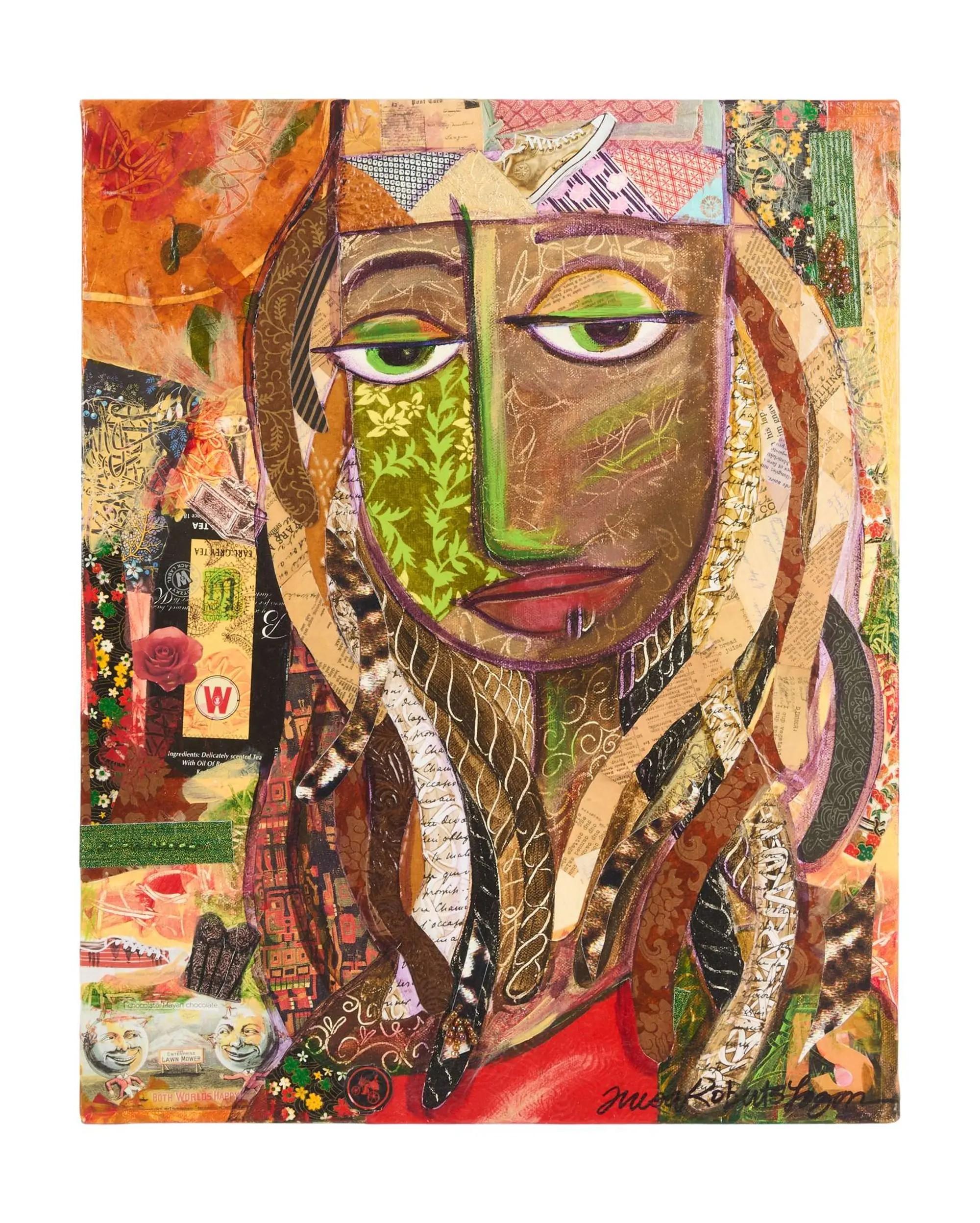 Lot #338. Whoopi Goldberg | Mona Whoopi Mixed Media Portrait by Theresa Roberts Logan Whoopi Goldberg Mona Whoopi Mixed Media Portrait by Theresa Roberts Logan