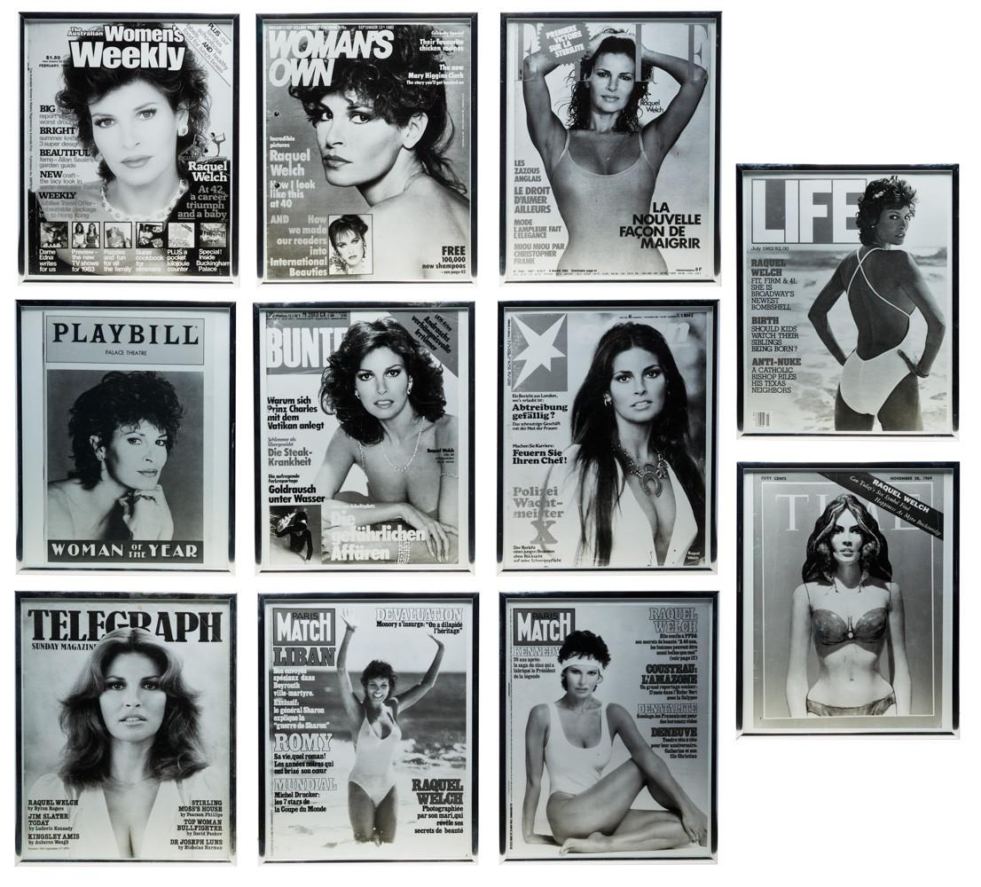 a group of playbill and magazine covers featuring raquel welch