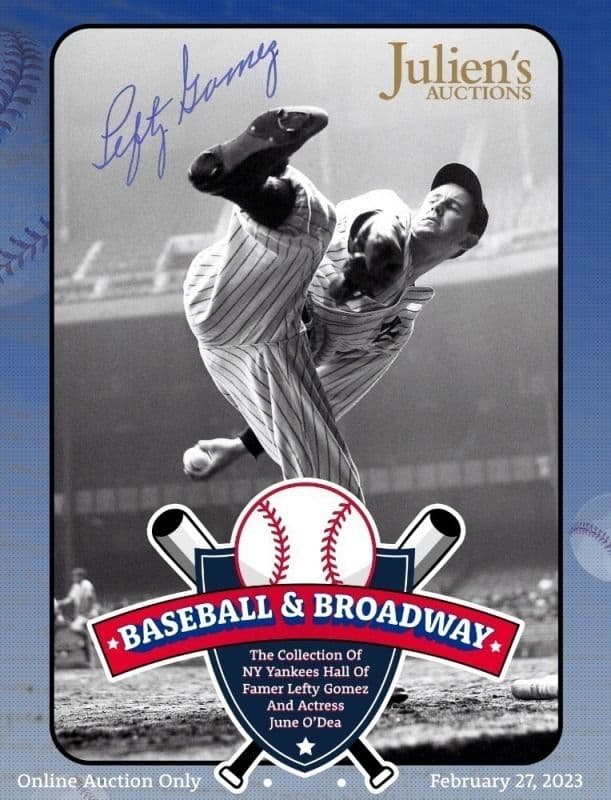 A poster for Julien's Auctions Baseball and Broadway