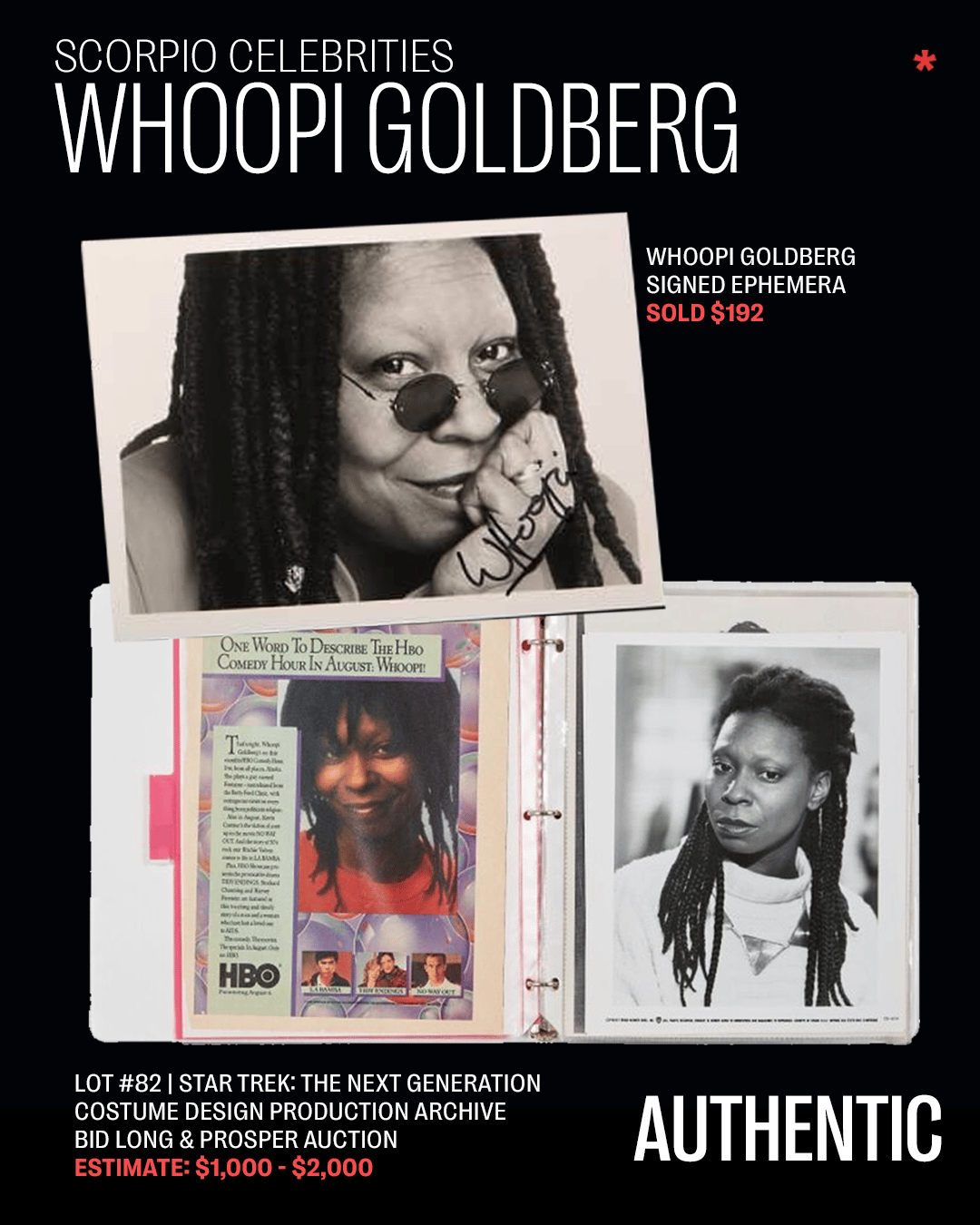 a collection of whoopi goldberg memorabilia is being sold for $ 192