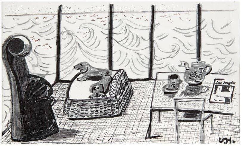 DAVID HOCKNEY - BREAKFAST WITH STANLEY AND BOODGIE IN MALIBU DAVID HOCKNEY - BREAKFAST WITH STANLEY AND BOODGIE IN MALIBU