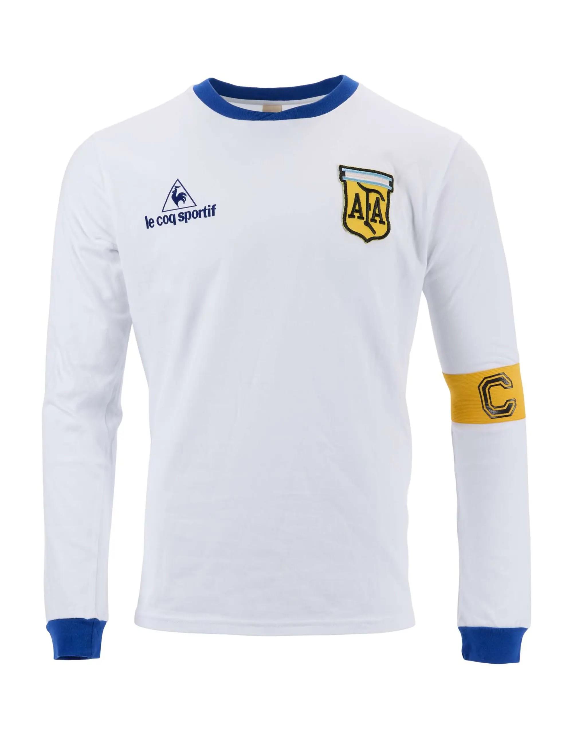 Lot #79  Diego Maradona Match-Issued 1986 Argentina Jersey and Captain's Armband (MEARS)
