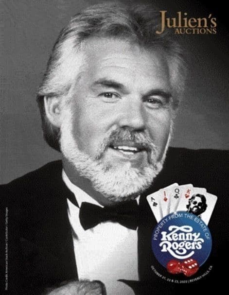 a poster for julien 's auctions featuring kenny rogers