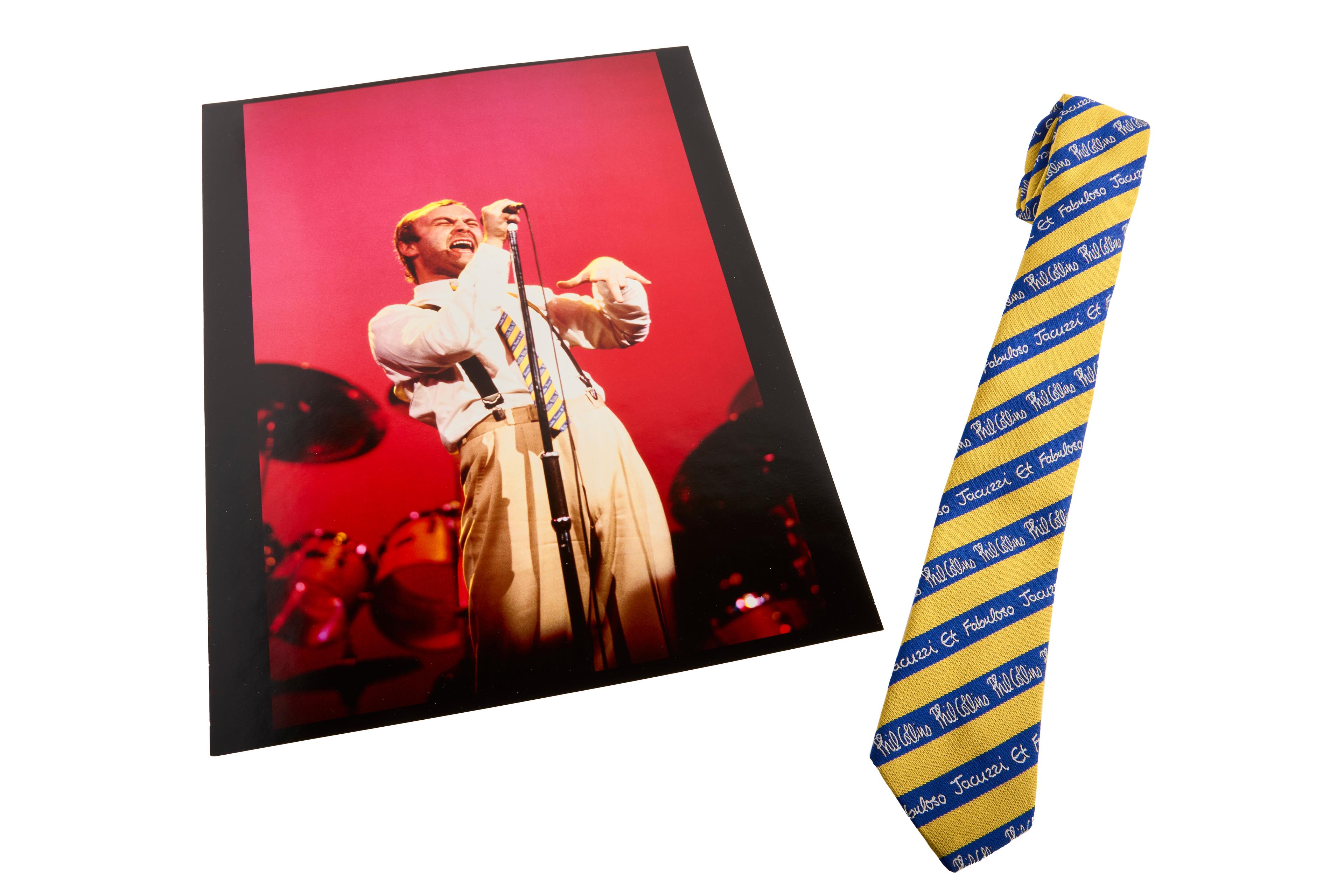 1982 Stage-Worn “Phil Collins” Striped Tie with Photo 1982 Stage-Worn “Phil Collins” Striped Tie with Photo