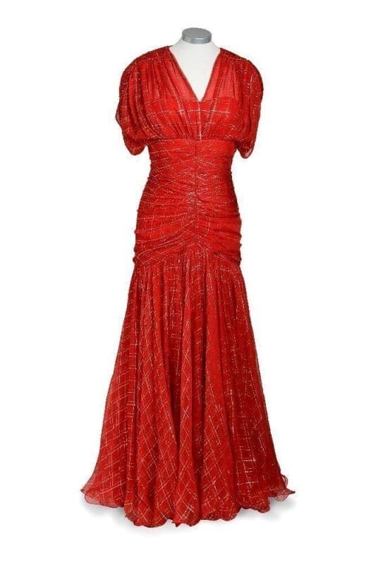 Princess Diana | Premiere Worn Bruce Oldfield Silk Gown red Princess Diana Premiere Worn Bruce Oldfield Silk Gown