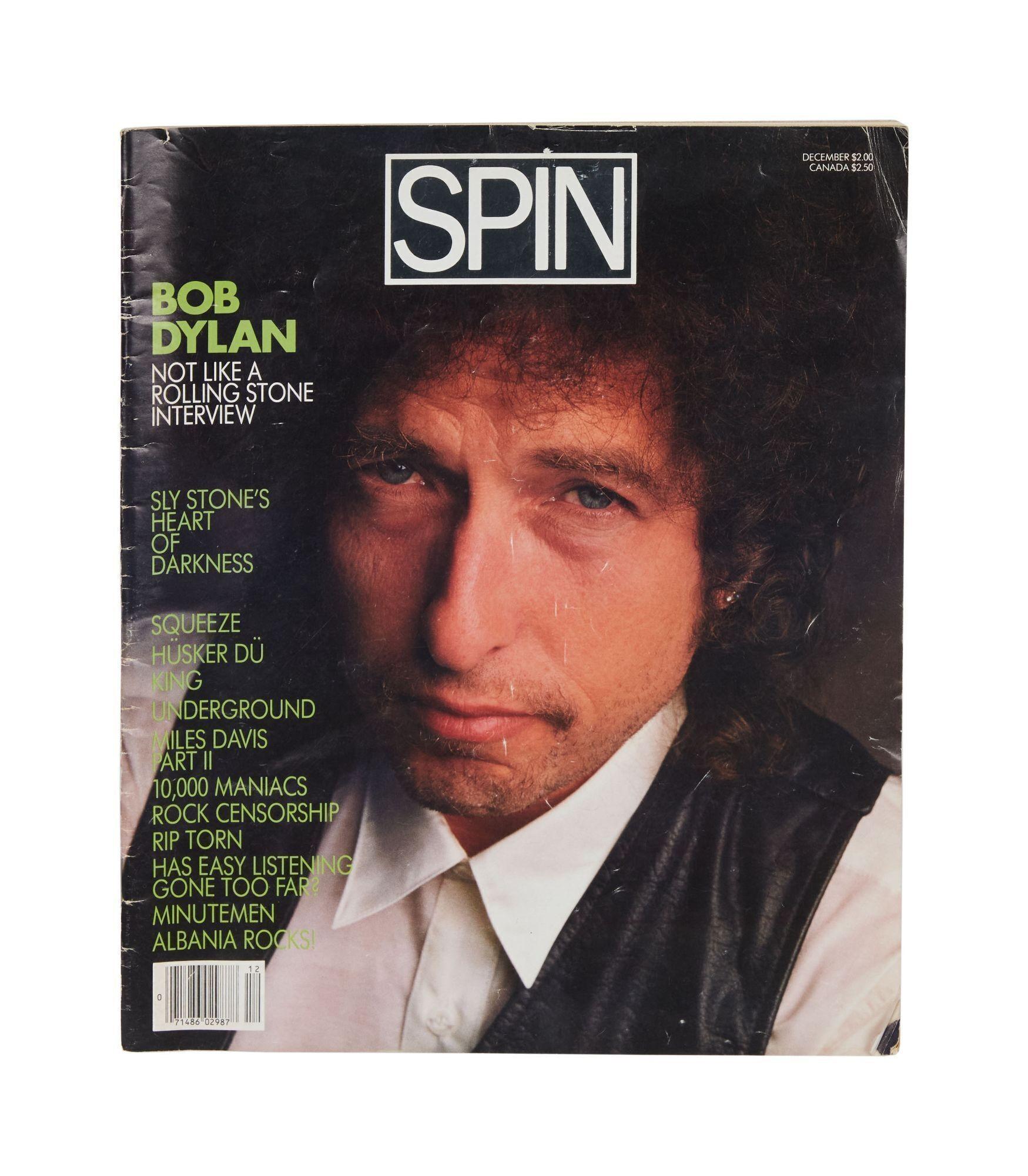 bob dylan is on the cover of spin magazine