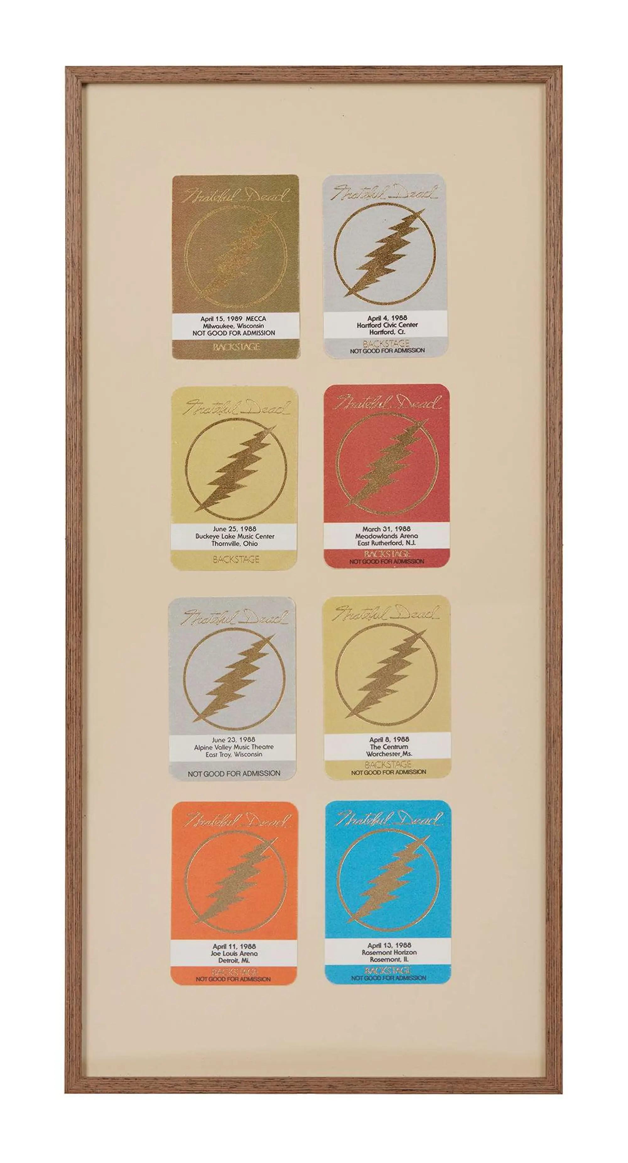 Lot #161 Grateful Dead Framed 1980s Lightning Bolt Backstage Passes