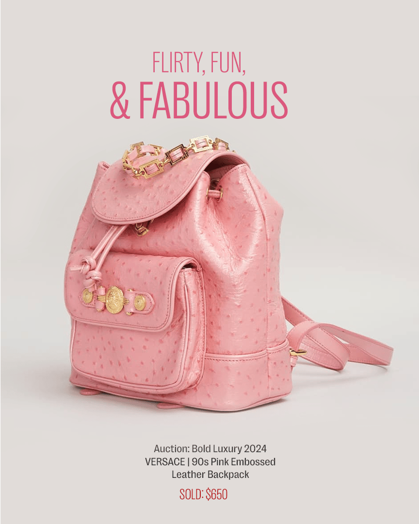 a pink leather backpack with the words flirty fun and fabulous above it