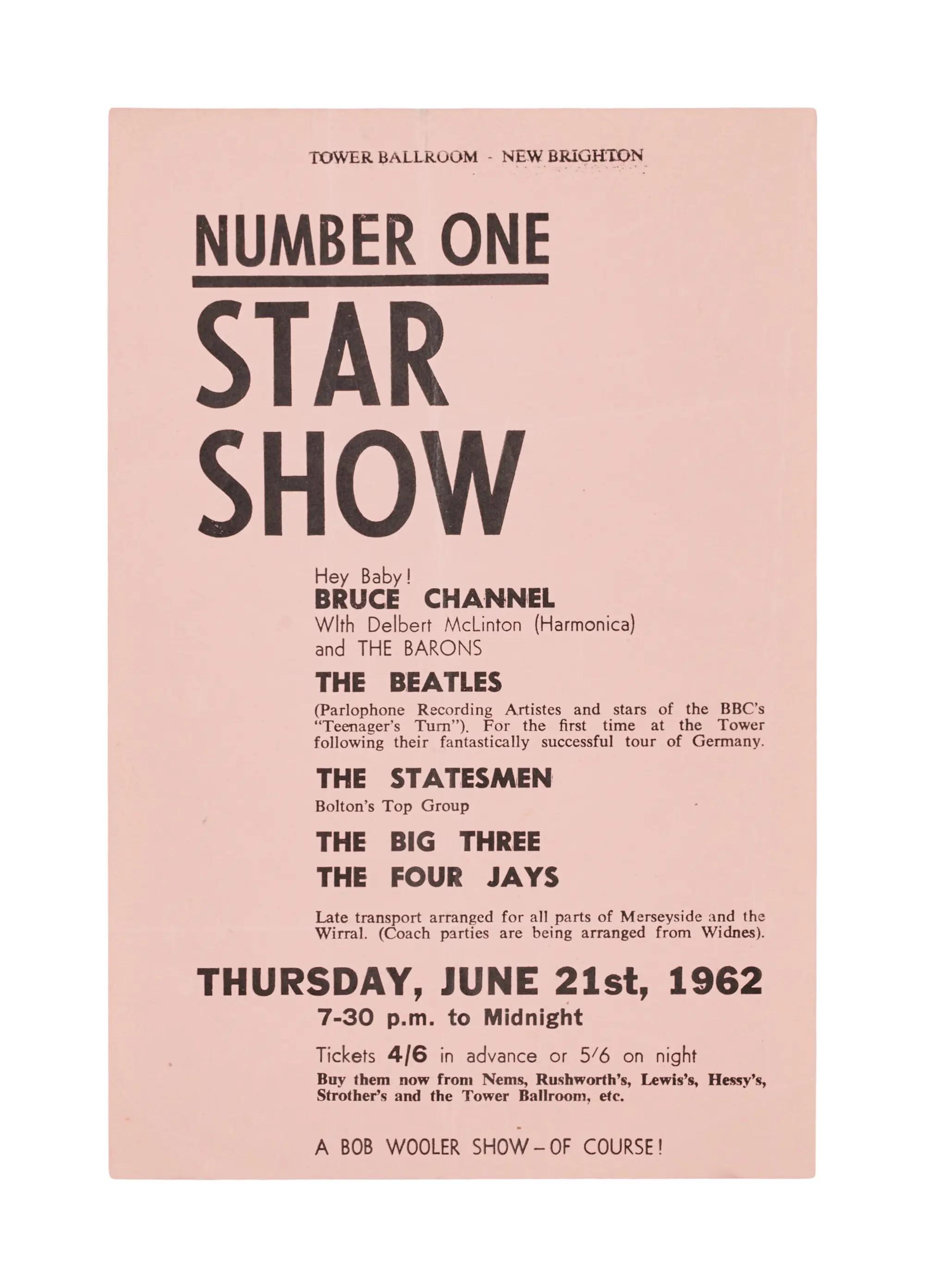 The Beatles 1962 New Brighton Concert Flyer