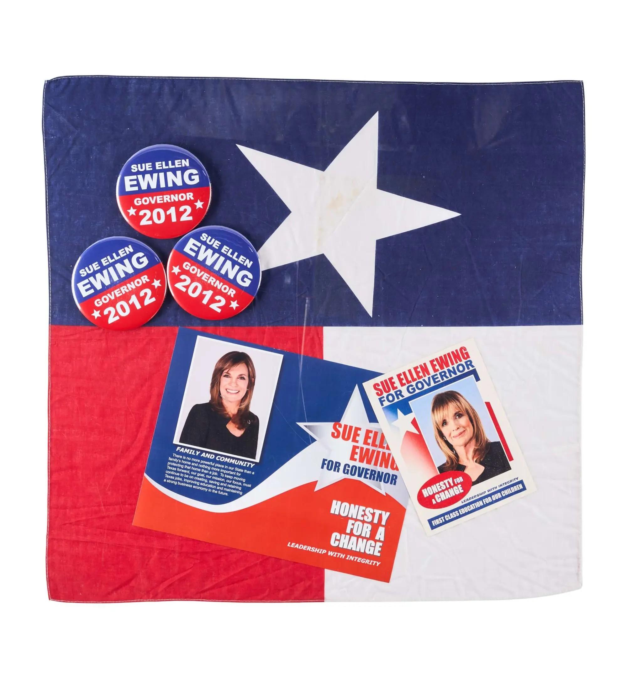 Lot #89 Linda Gray 2013 “Dallas” “Sue Ellen for Governor” Props with Linda Gray Signed Shirt