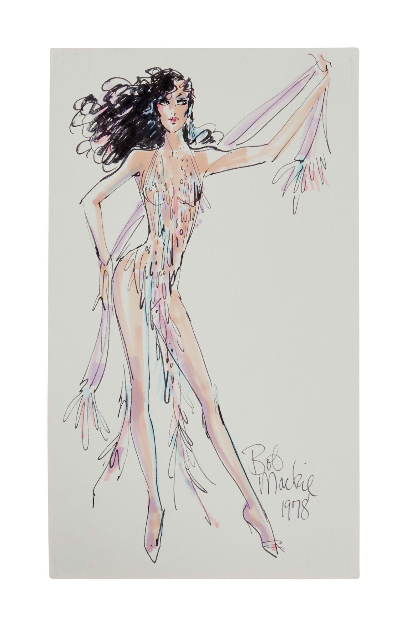 Lot #27. Cher | 1978 Cher...Special Bob Mackie Costume Illustration a drawing of a woman by bob mackie from 1978