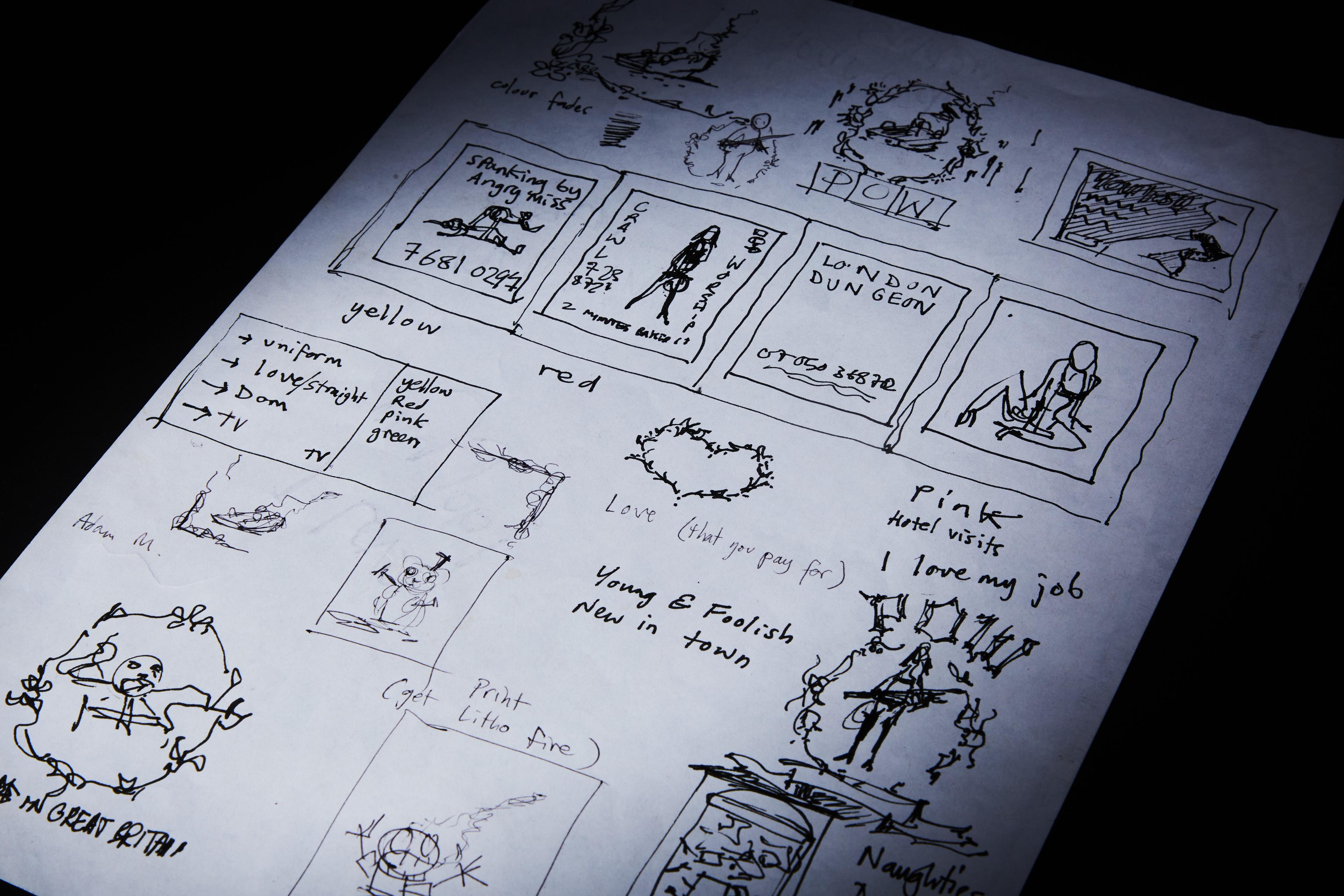 a close up of a piece of paper with drawings on it .