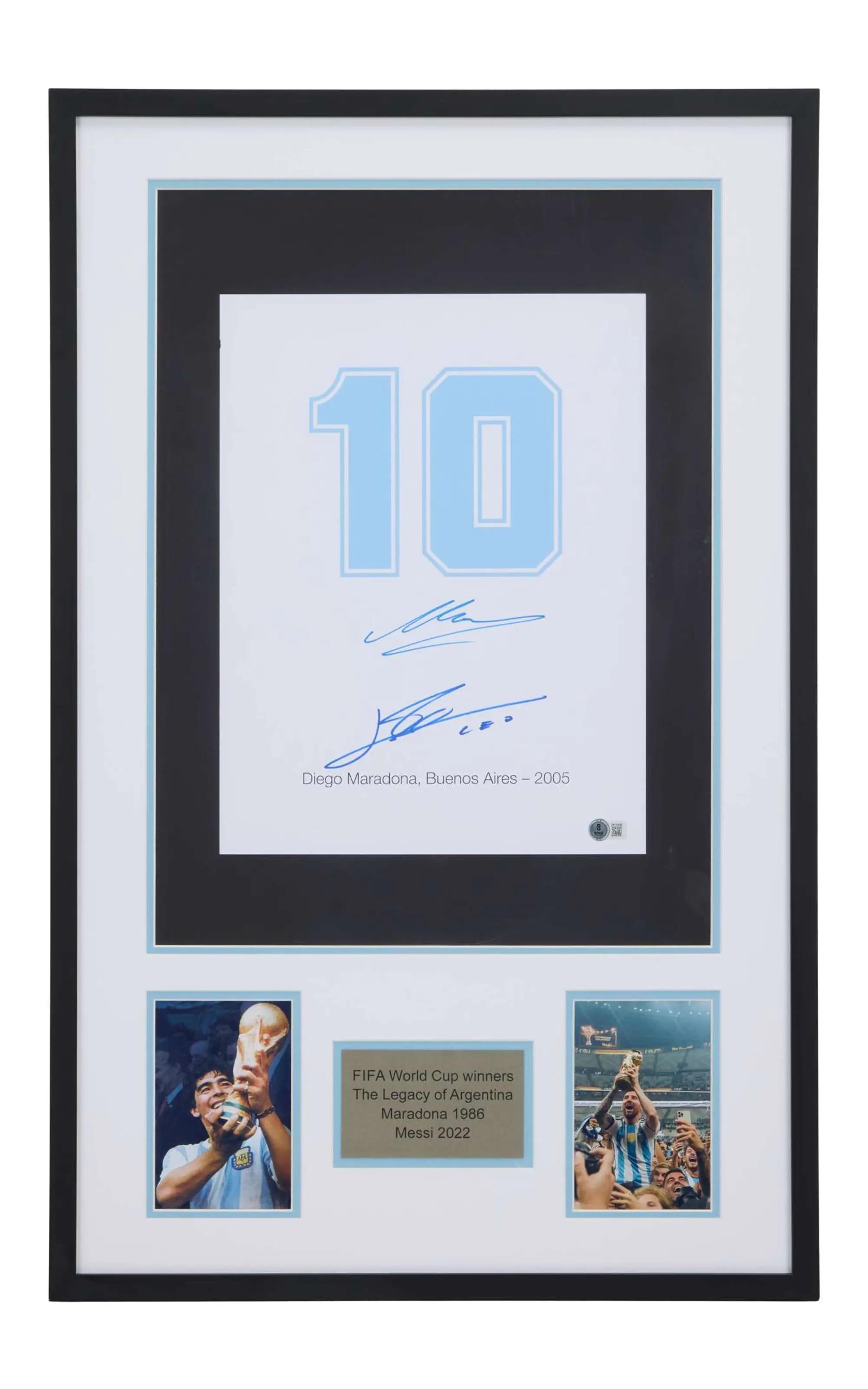 Lot #83  Diego Maradona and Lionel Messi Signed Argentina World Cup Winners Player #10 Display (Beckett)