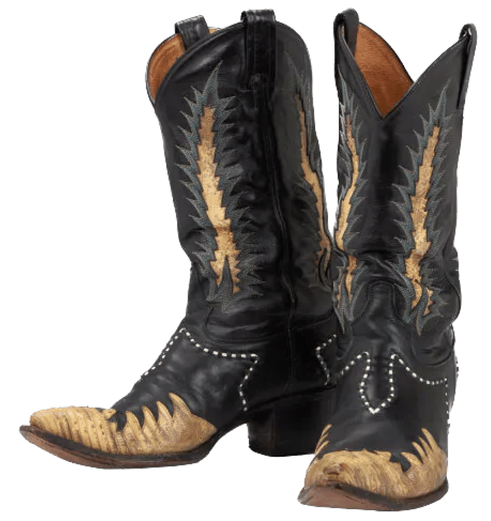 A pair of black cowboy boots with gold detailing