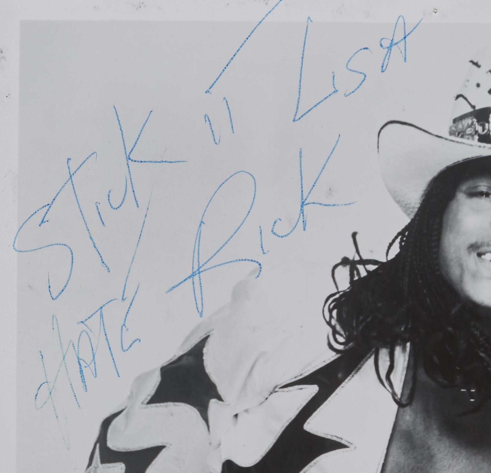 an personally annotated photo of rick james to lisa sarna