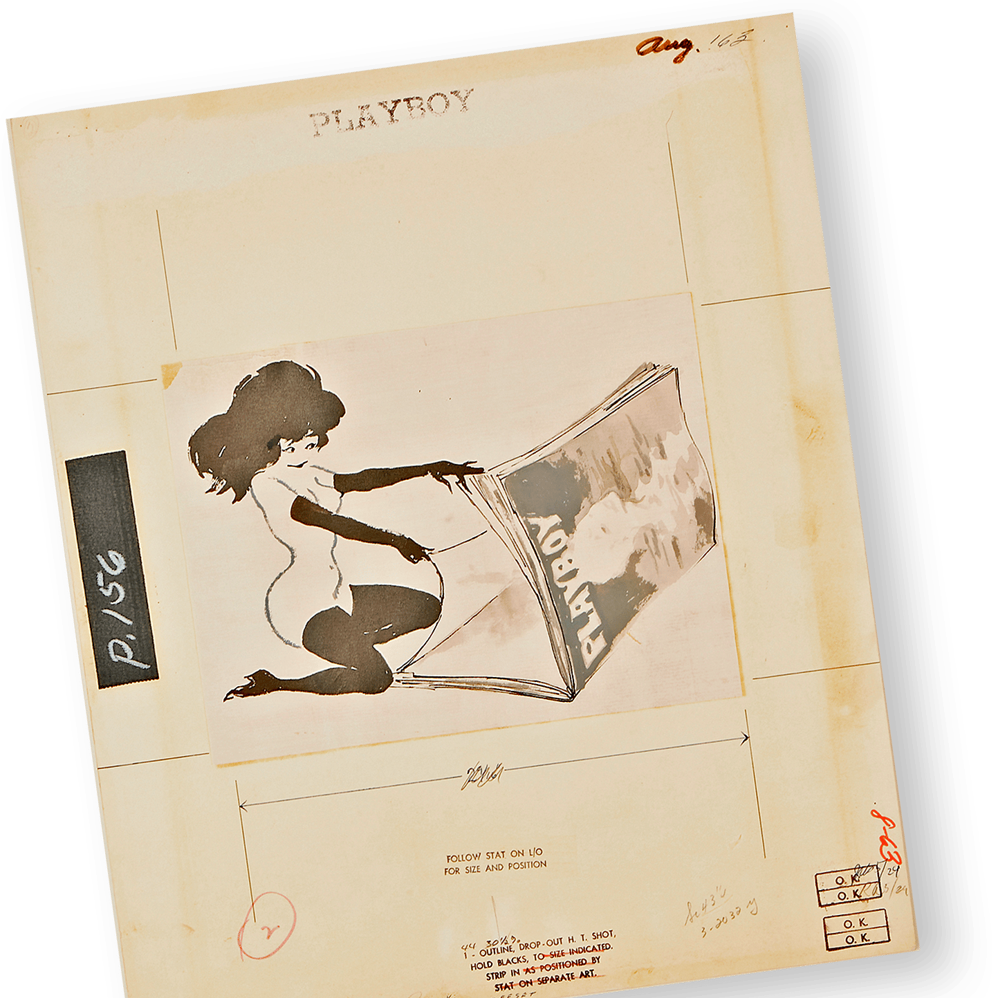 a drawing of a woman reading a playboy magazine