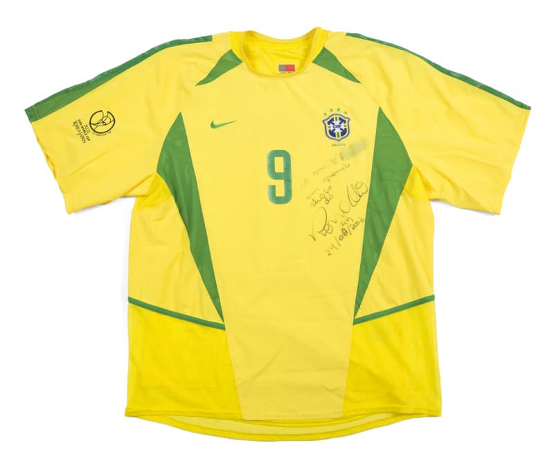 RONALDO BRAZIL 2002 WORLD CUP MATCH USED AND SIGNED JERSEY