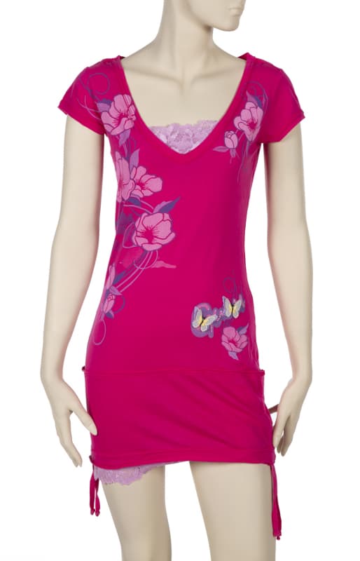 pink and red mini dress Eloise Hand Beaded Mini Dress / Pink Swirl Print | MESHKI main image 0