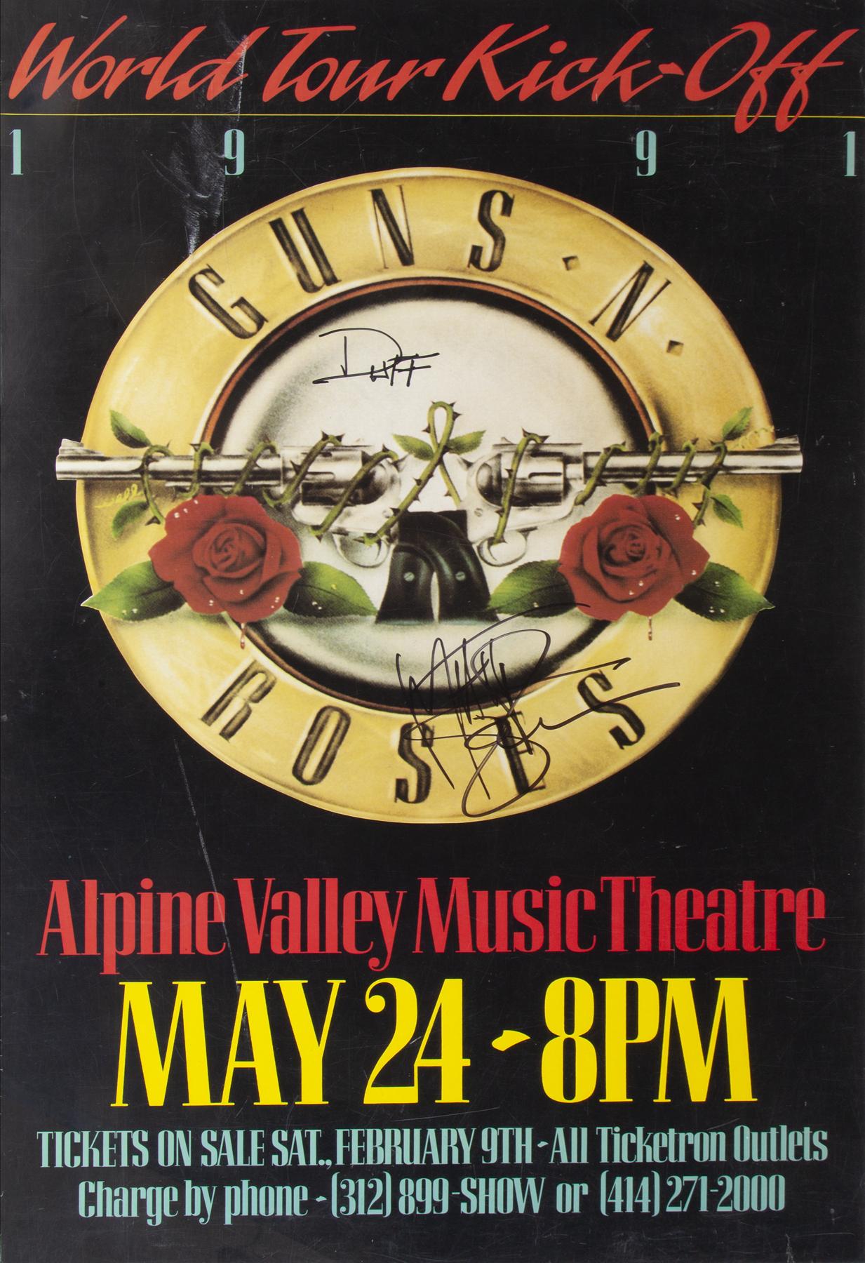 GUNS N' ROSES 1991 WORLD TOUR KICK-OFF CONCERT POSTER SIGNED BY