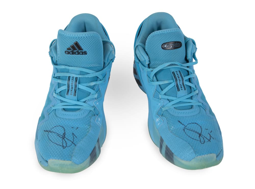 PEL FOUNDATION: RICKY RUBIO NBA GAME WORN SIGNED ADIDAS D.O.N. ISSUE 2  BASKETBALL SHOES