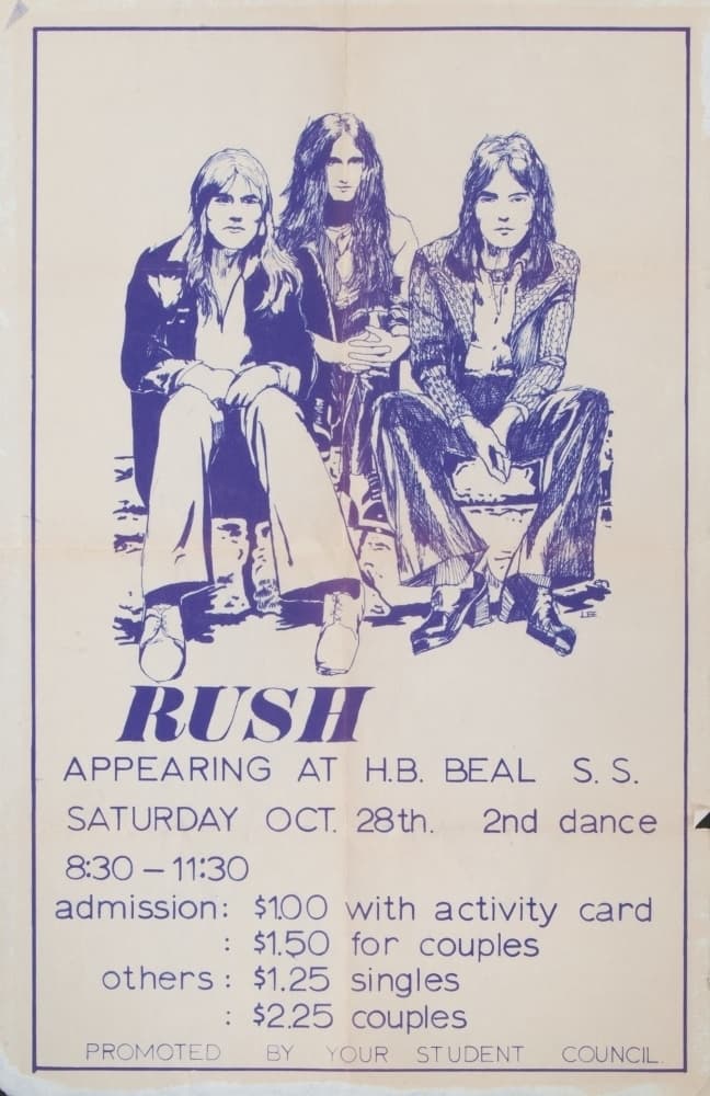 RUSH ライブコンサートポスター RUSH: ALEX LIFESON H.B. BEAL SECONDARY SCHOOL CONCERT POSTER