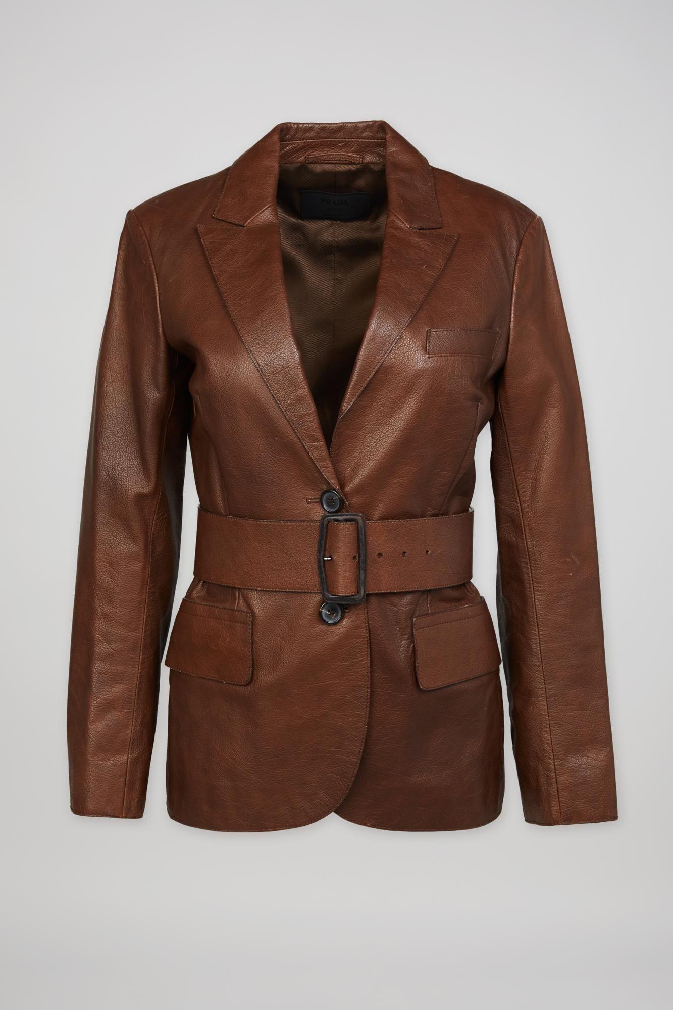 Prada | Brown Belted Leather Jacket