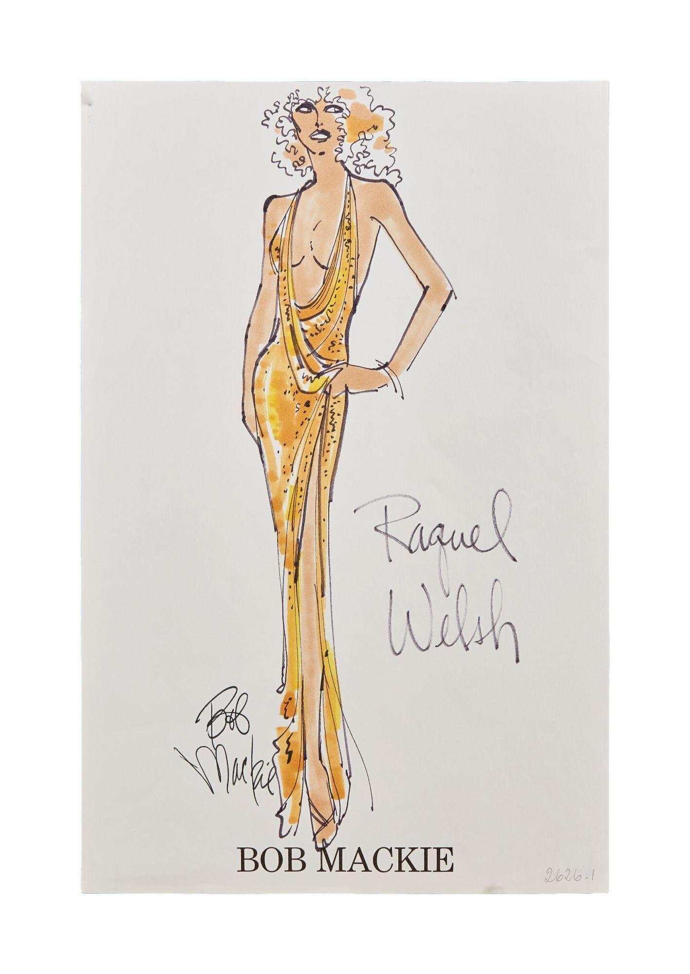Raquel Welch | Bob Mackie Gold Beaded Evening Gown Illustration