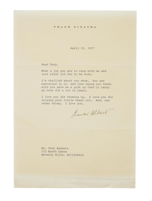 Tony Bennett | Frank Sinatra Signed 1977 Love Letter