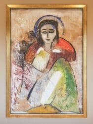 Raquel Welch | Jamali Large "Pigmentation on Cork" Painting of Woman